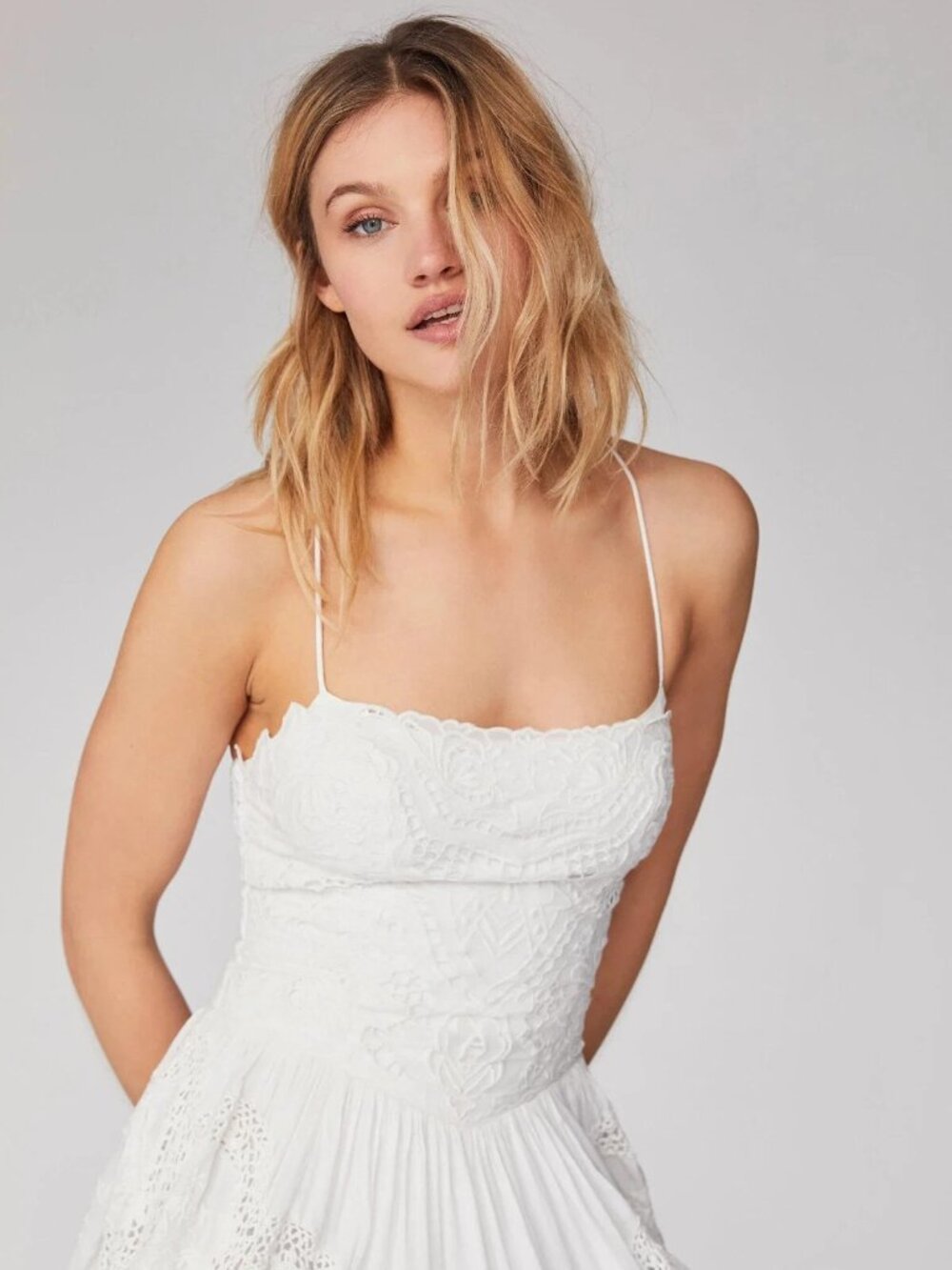 Free People Cream Lace Asymmetrical Midi Dress - Picture 2 of 4